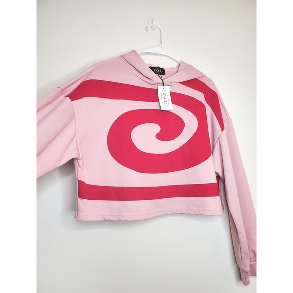 Cider Cropped Red Swirl Dusty Pink Hoodie - Picture 4 of 14